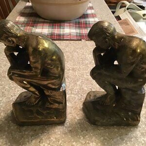 Vintage 1928 Thinking Man Metal Bookends - Collectible Thinking Man Bookends